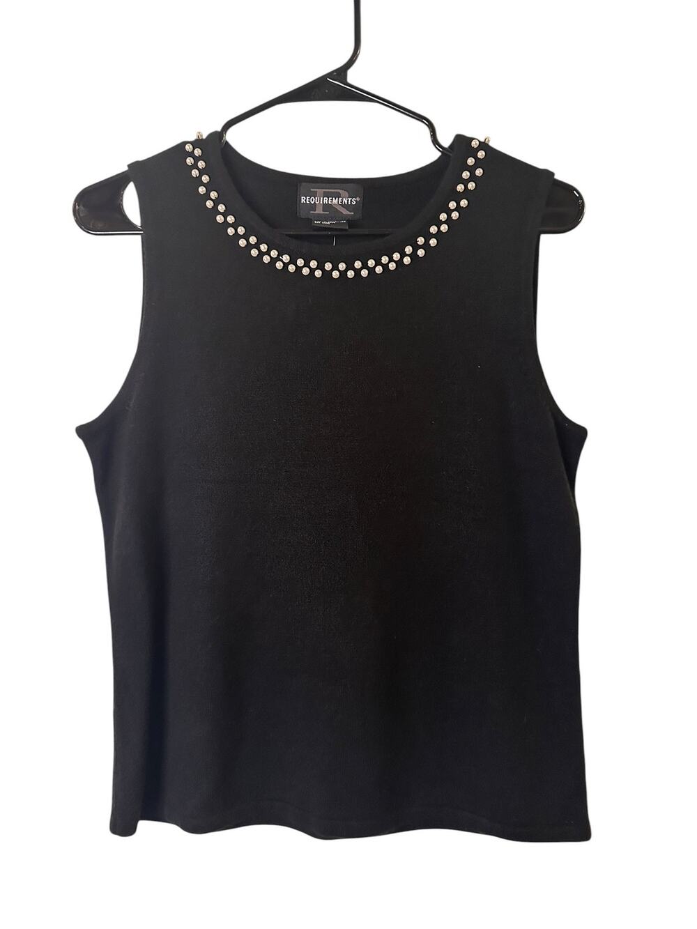Requirements Black White Beaded Trim Sleeveless Blouse Women Sz S